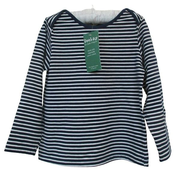 Beebay Size 4 Organic Cotton Stretch Navy & White Stripe Long Sleeve Tee Top NEW - Picture 1 of 5